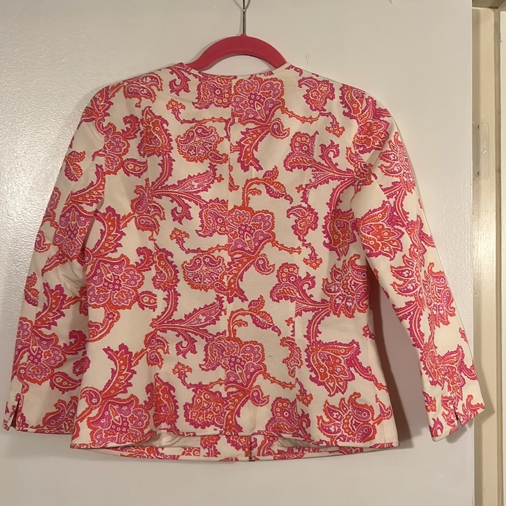 Sigrid Olsen cream w/pink and orange paisley and floral jacket - Picture 6 of 11